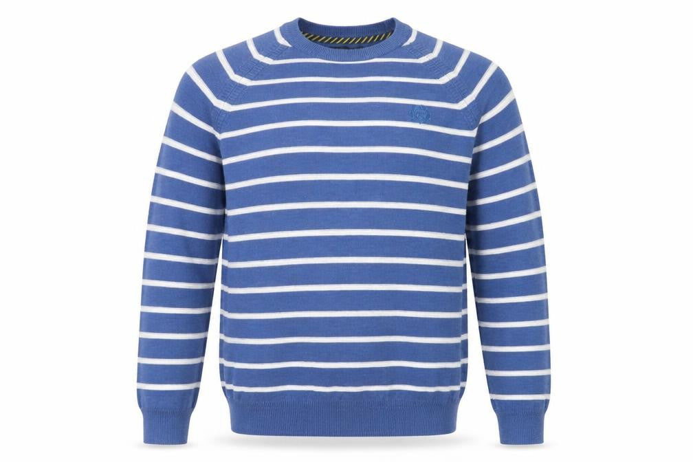Paul Costelloe Living Men's Blue Striped Cotton Crew Neck Pullover Jumper Medium