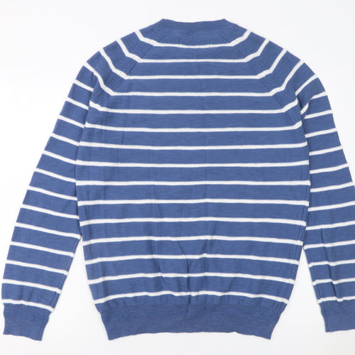Paul Costelloe Living Men's Blue Striped Cotton Crew Neck Pullover Jumper Medium