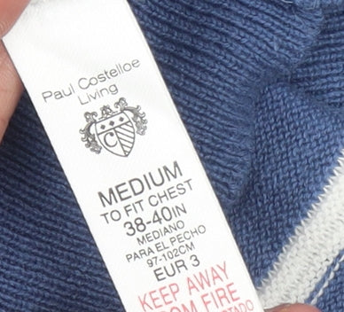 Paul Costelloe Living Men's Blue Striped Cotton Crew Neck Pullover Jumper Medium