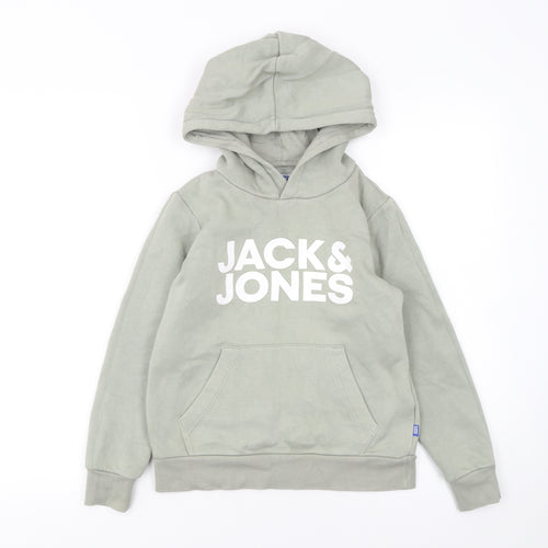 Jack & Jones Boys Green Pullover Hoodie Size 10 Years Fleece Cotton Logo