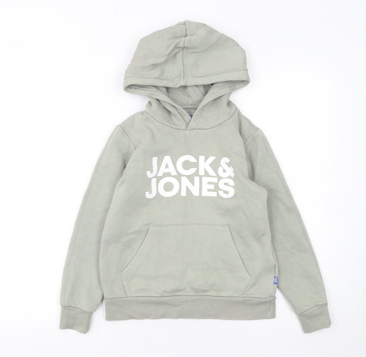 Jack & Jones Boys Green Pullover Hoodie Size 10 Years Fleece Cotton Logo