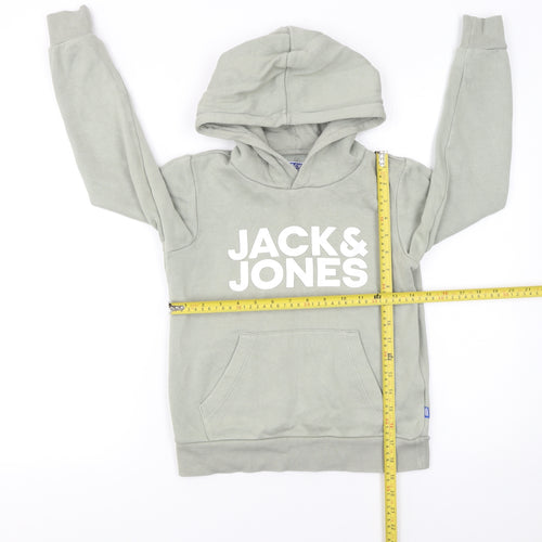 Jack & Jones Boys Green Pullover Hoodie Size 10 Years Fleece Cotton Logo