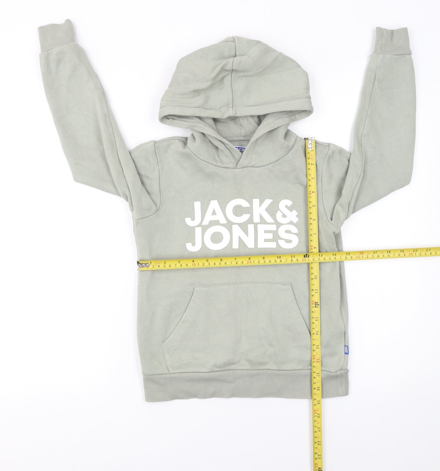 Jack & Jones Boys Green Pullover Hoodie Size 10 Years Fleece Cotton Logo