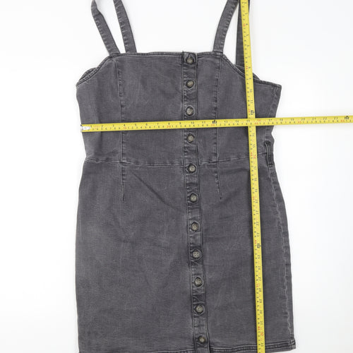 Miss Selfridge Women Grey Size 16 Denim Button Pinafore Dress