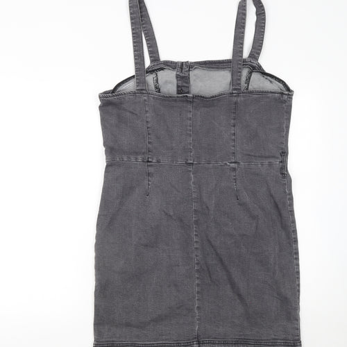 Miss Selfridge Women Grey Size 16 Denim Button Pinafore Dress
