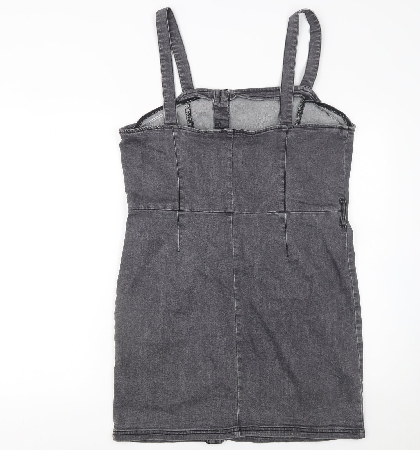 Miss Selfridge Women Grey Size 16 Denim Button Pinafore Dress