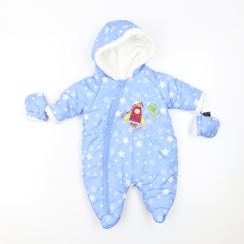 Dunnes Unisex Baby Blue Star Print Hooded Winter Snowsuit 0-3 Months