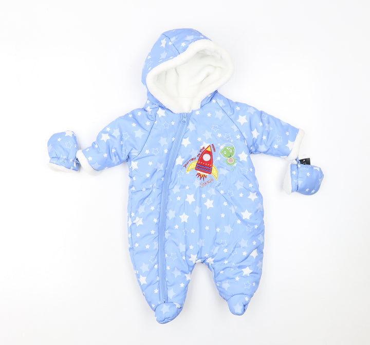 Dunnes Unisex Baby Blue Star Print Hooded Winter Snowsuit 0-3 Months