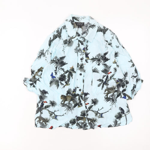 Topshop Women’s Blue Animal Print Button-Up Viscose Shirt Size 8