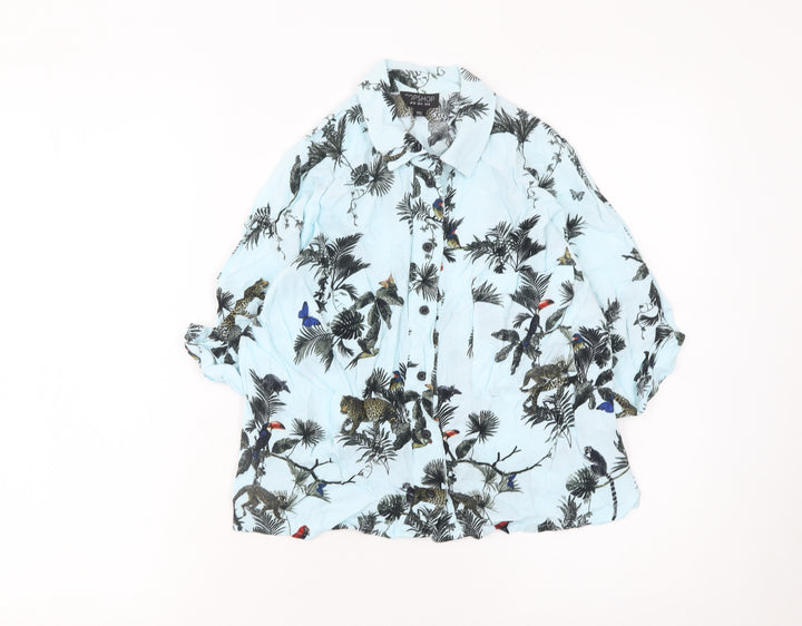 Topshop Women’s Blue Animal Print Button-Up Viscose Shirt Size 8