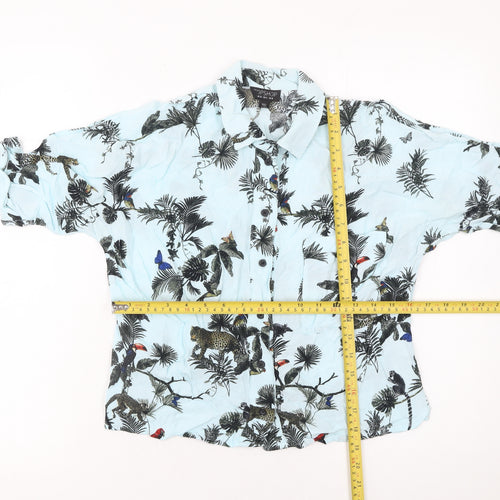Topshop Women’s Blue Animal Print Button-Up Viscose Shirt Size 8