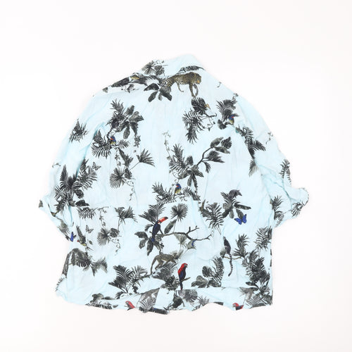 Topshop Women’s Blue Animal Print Button-Up Viscose Shirt Size 8