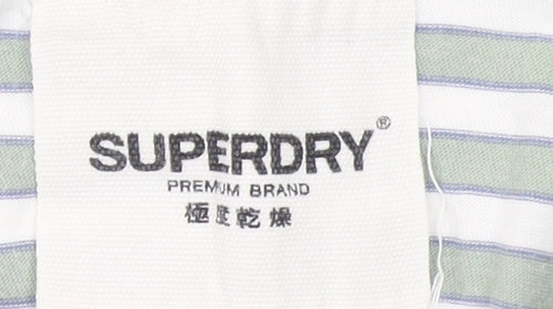 Superdry Women's Green Striped Cotton T-Shirt UK 14 Short Sleeve