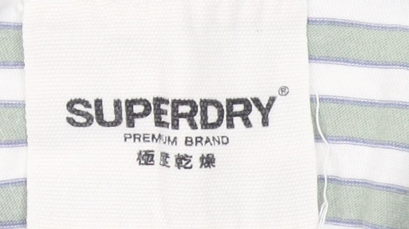 Superdry Women's Green Striped Cotton T-Shirt UK 14 Short Sleeve