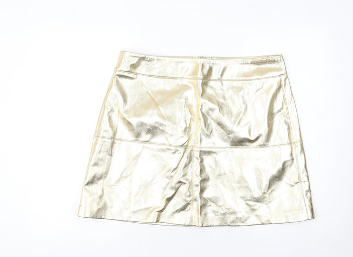 Marks and Spencer Women Gold A-Line Short Skirt Size 18 Party Wear