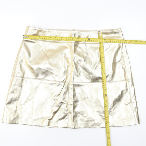 Marks and Spencer Women Gold A-Line Short Skirt Size 18 Party Wear