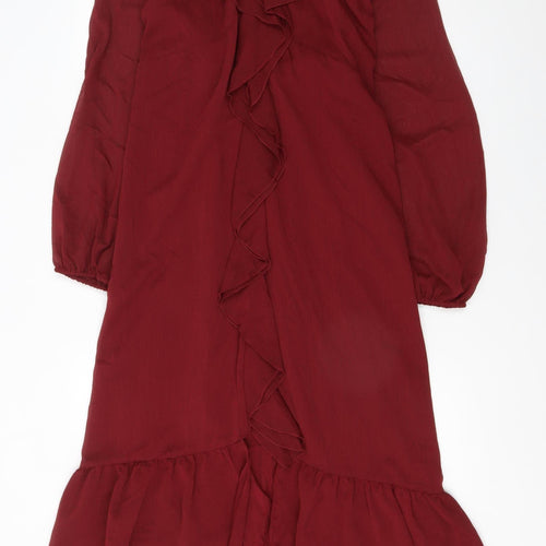 Marks and Spencer Women Red Ruffle Midi Fit & Flare Dress Size 14