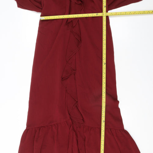 Marks and Spencer Women Red Ruffle Midi Fit & Flare Dress Size 14