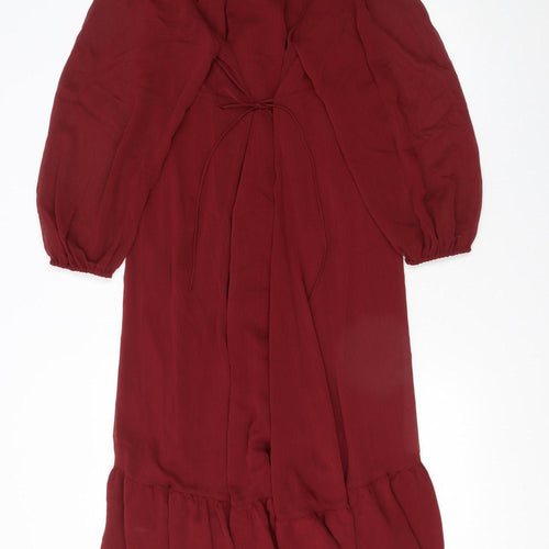 Marks and Spencer Women Red Ruffle Midi Fit & Flare Dress Size 14
