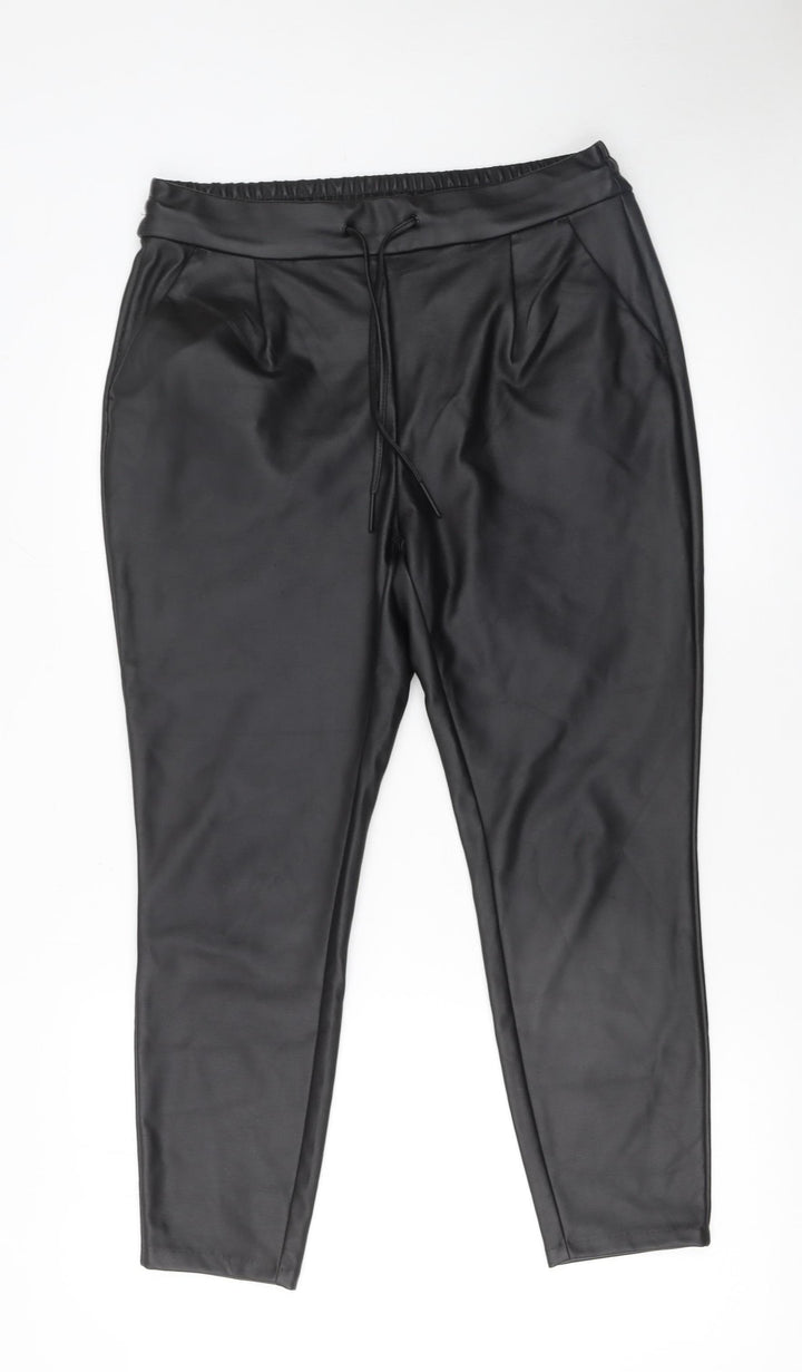 Vero Moda Women’s Black Faux Leather Jogger Trousers Size 12
