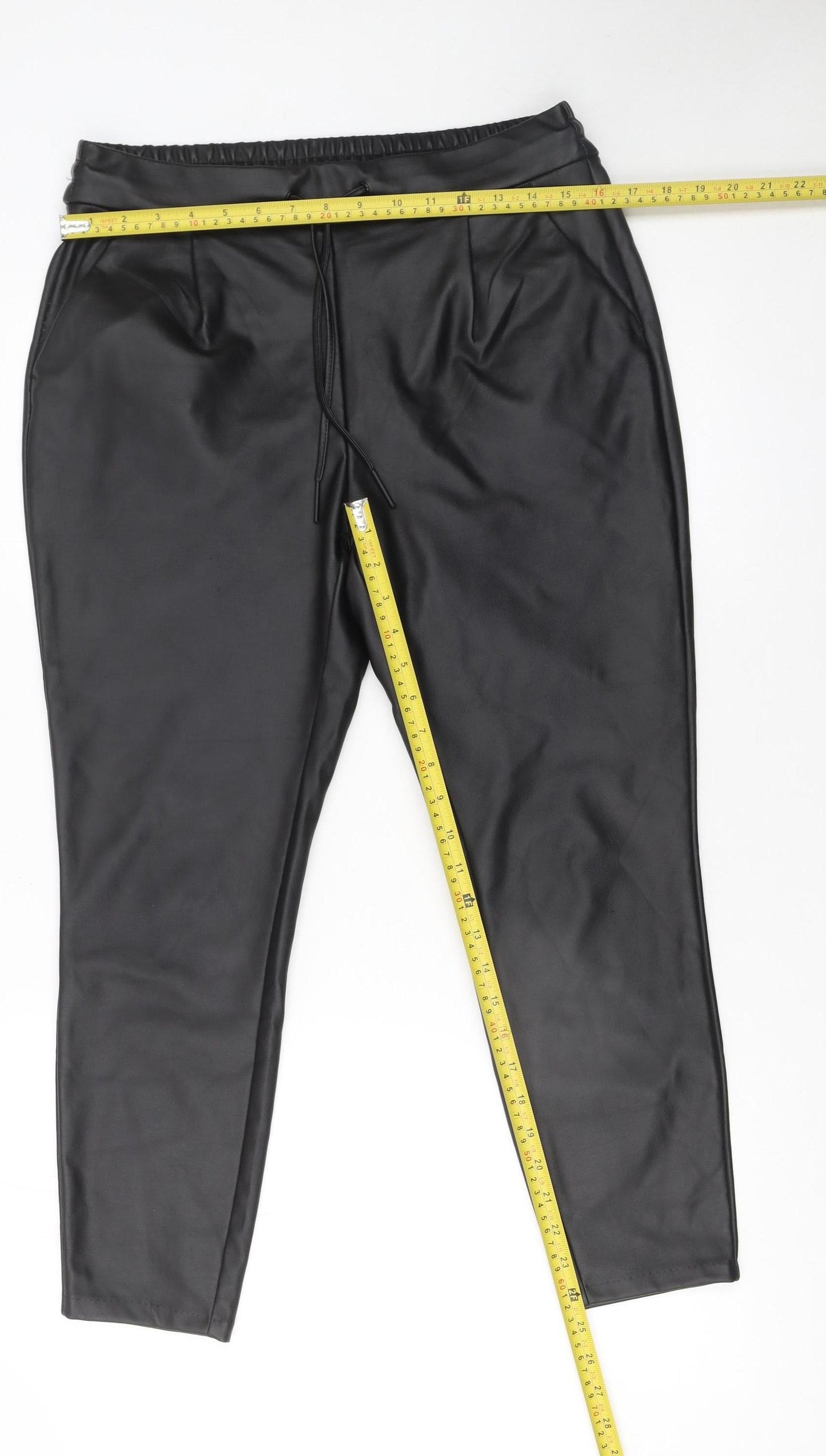 Vero Moda Women’s Black Faux Leather Jogger Trousers Size 12