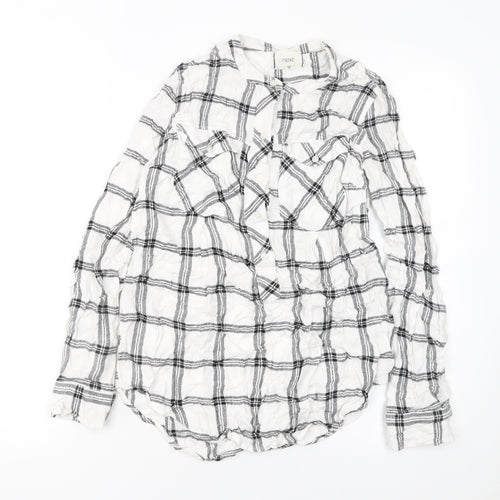 Next Womens White Check Long Sleeve Button-Up Shirt Size 10
