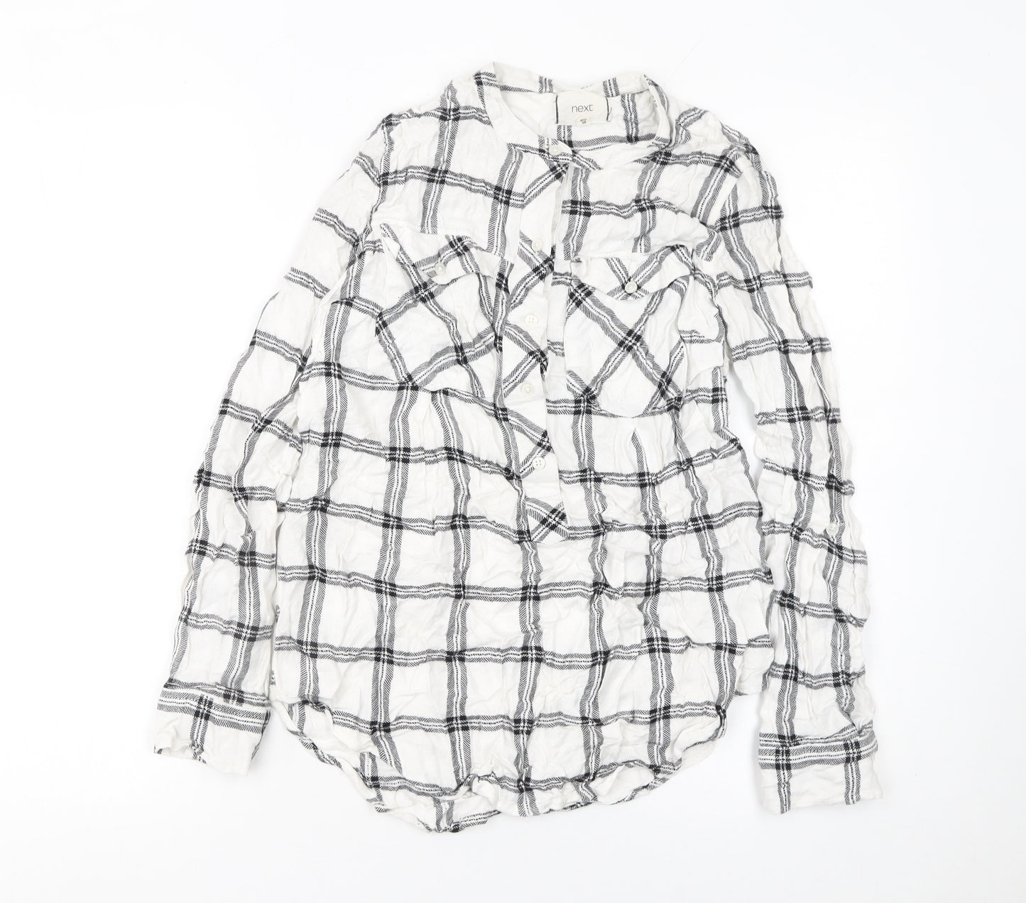 Next Womens White Check Long Sleeve Button-Up Shirt Size 10