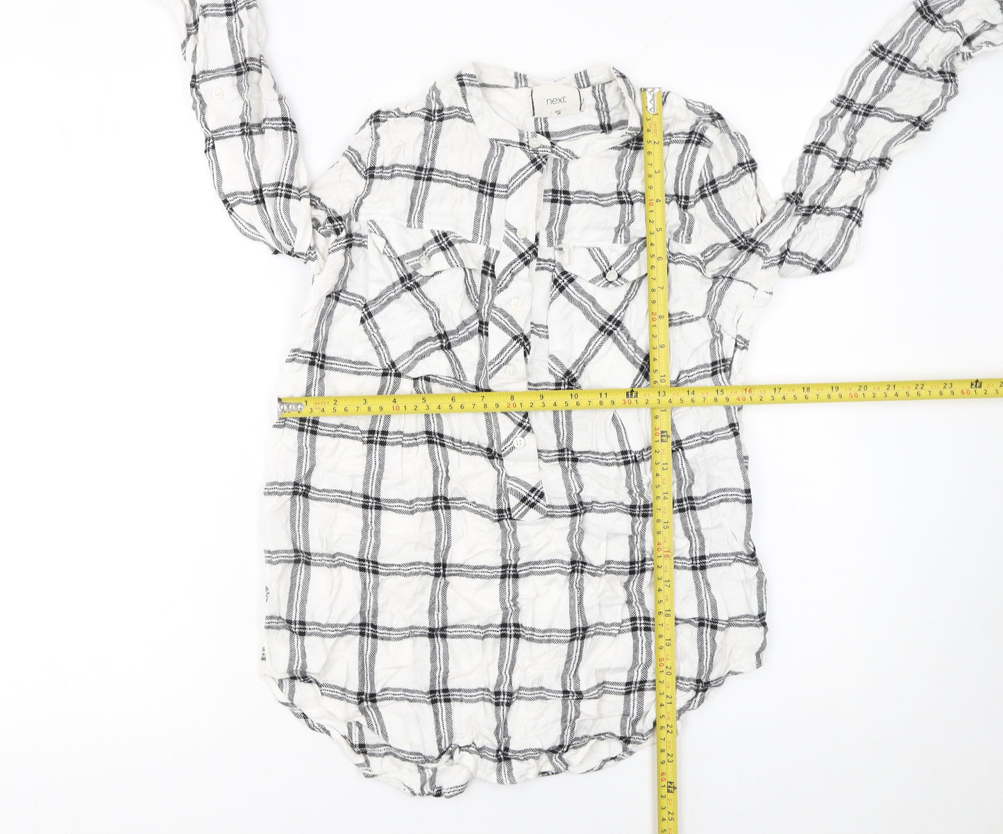 Next Womens White Check Long Sleeve Button-Up Shirt Size 10
