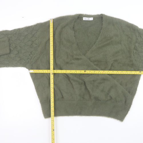 Gallery Women’s Green Wrap Knit Jumper XL V-Neck Balloon Sleeve