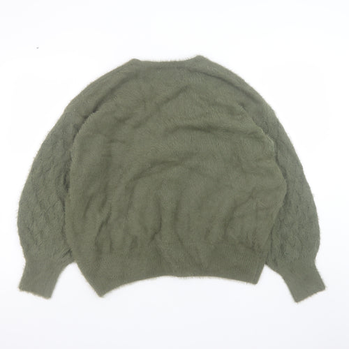 Gallery Women’s Green Wrap Knit Jumper XL V-Neck Balloon Sleeve