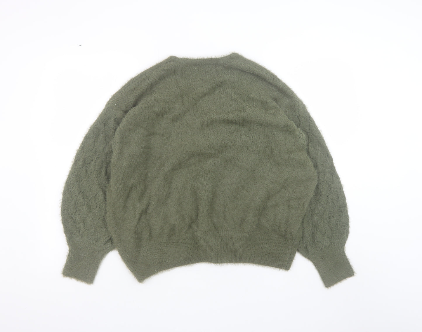 Gallery Women’s Green Wrap Knit Jumper XL V-Neck Balloon Sleeve