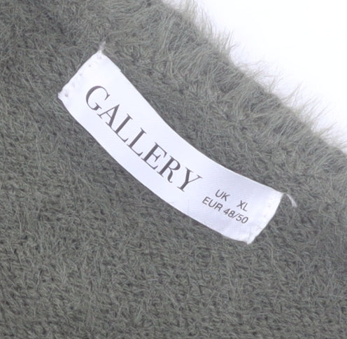 Gallery Women’s Green Wrap Knit Jumper XL V-Neck Balloon Sleeve