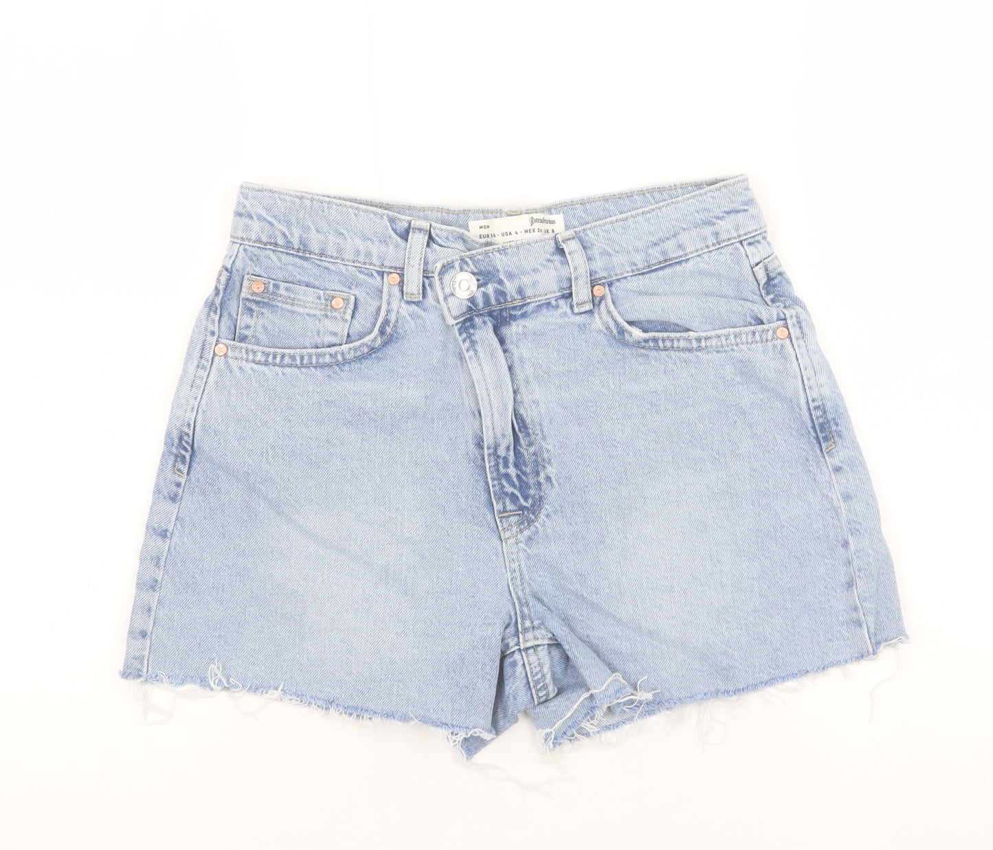 Stradivarius Women's Blue Denim Mom Shorts Size 8 High Rise
