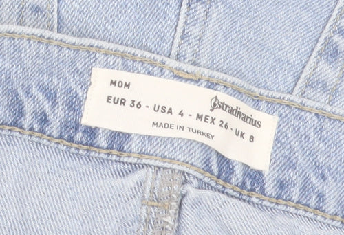Stradivarius Women's Blue Denim Mom Shorts Size 8 High Rise