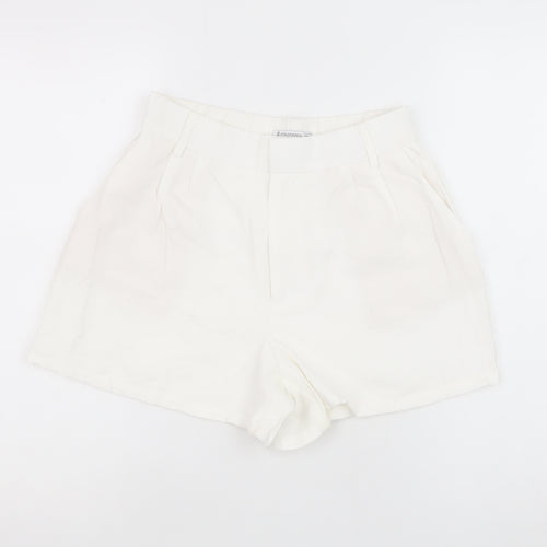 Stradivarius Women Ivory Chino Shorts Size 8 Lightweight Viscose Blend