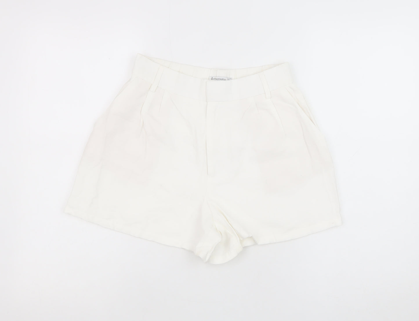 Stradivarius Women Ivory Chino Shorts Size 8 Lightweight Viscose Blend