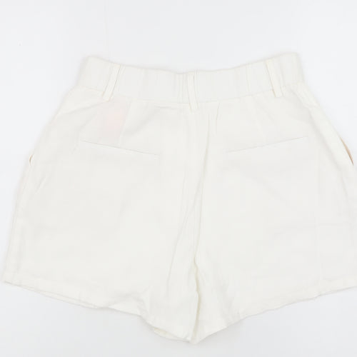 Stradivarius Women Ivory Chino Shorts Size 8 Lightweight Viscose Blend