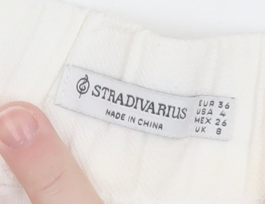 Stradivarius Women Ivory Chino Shorts Size 8 Lightweight Viscose Blend
