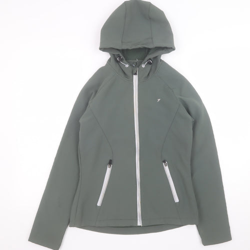 WORK OUT Womens Green XS Softshell Hooded Zip Jacket
