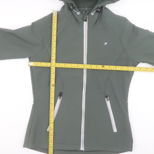 WORK OUT Womens Green XS Softshell Hooded Zip Jacket