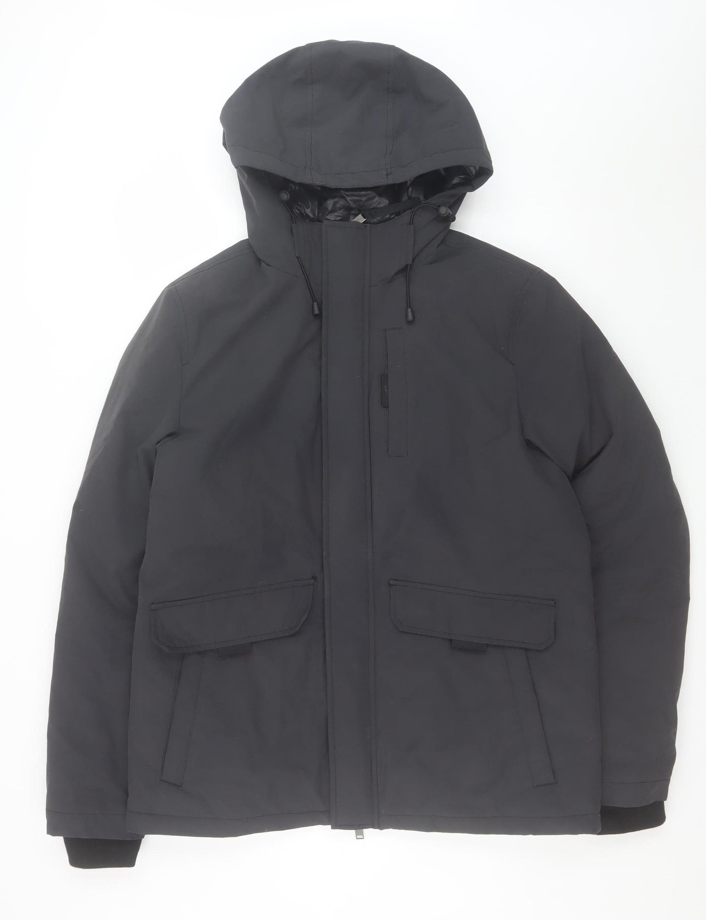 Racing Green Men’s Black Parka Jacket M Hooded Water Resistant