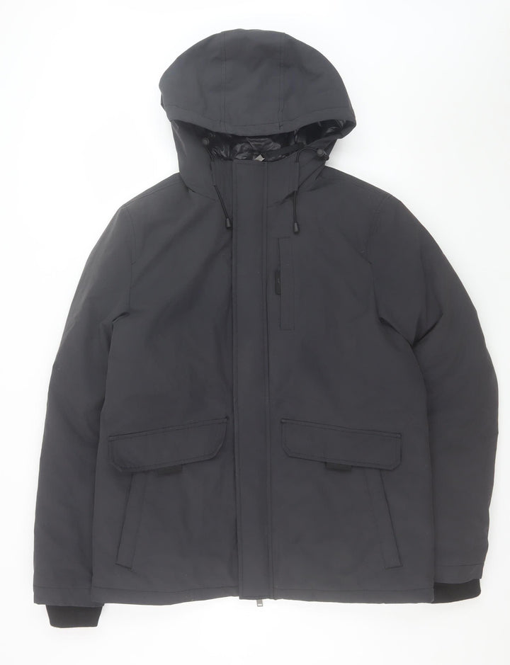 Racing Green Men’s Black Parka Jacket M Hooded Water Resistant
