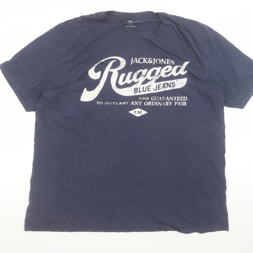 Jack & Jones Men’s Blue XL Rugged Logo Cotton Short Sleeve T-Shirt