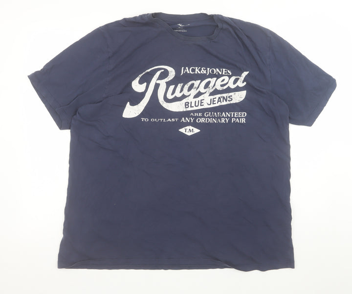 Jack & Jones Men’s Blue XL Rugged Logo Cotton Short Sleeve T-Shirt