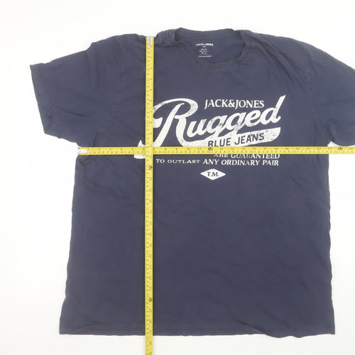 Jack & Jones Men’s Blue XL Rugged Logo Cotton Short Sleeve T-Shirt