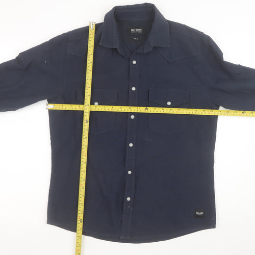 Only & Sons Mens Blue Slim Fit Cotton Long Sleeve Button-Up Shirt M