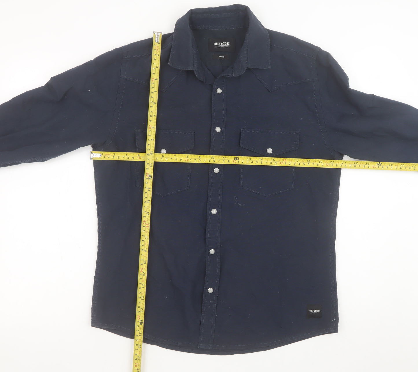 Only & Sons Mens Blue Slim Fit Cotton Long Sleeve Button-Up Shirt M