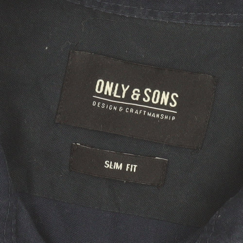 Only & Sons Mens Blue Slim Fit Cotton Long Sleeve Button-Up Shirt M