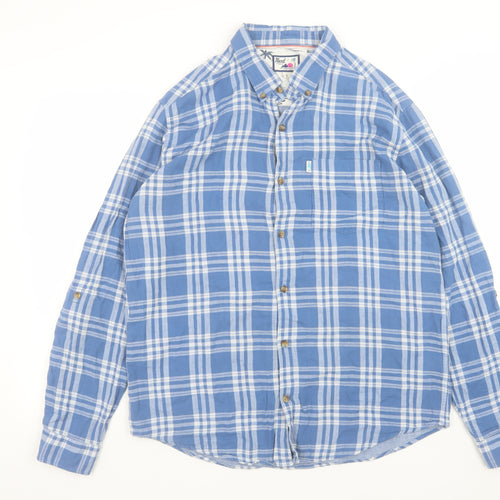 Next Men's Blue Check Cotton Long Sleeve Button-Up Shirt L