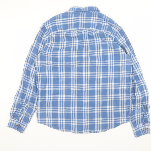 Next Men's Blue Check Cotton Long Sleeve Button-Up Shirt L